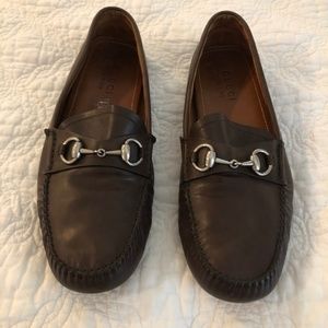 Gucci dark brown leather driving loafers
